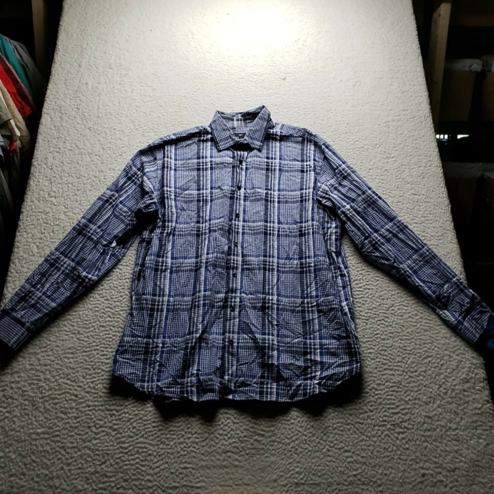 Claiborne Shirt Mens XLT Blue Plaid Long Sleeve Tall Cotton Button-Up Casual